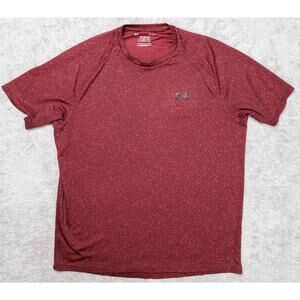 Underarmour The Tech Tee Loose Fit Shirt Red Paint Splatter Short Sleeve Mens L